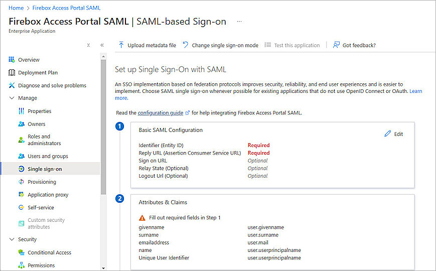 Screenshot of Entra ID, Azure SAML app setup 4